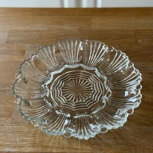 Vintage Anchor Hocking Glass Deviled Egg Plate - Shell & Wave Pattern